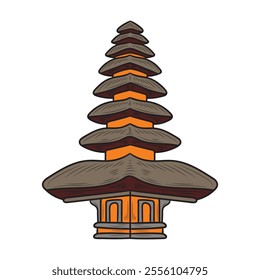 Hand Drawn Indonesia Landmark Illustration Colored - Kintamani Balinese Temple