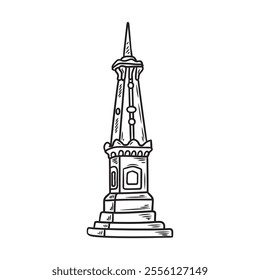 Hand Drawn Indonesia Landmark Illustration Colorless - Jogja Monument