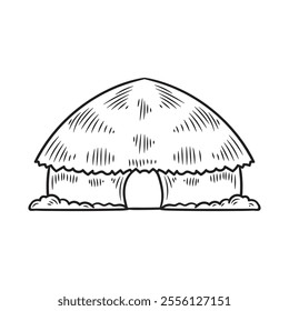 Hand Drawn Indonesia Landmark Illustration Colorless - Papuan Traditional House
