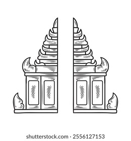 Hand Drawn Indonesia Landmark Illustration Colorless - Balinese Temples