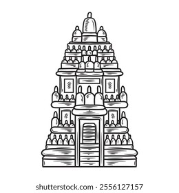 Hand Drawn Indonesia Landmark Illustration Colorless - Prambanan Temple