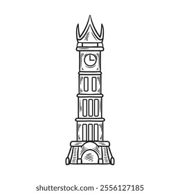 Hand Drawn Indonesia Landmark Illustration Colorless - Clock Tower Monument