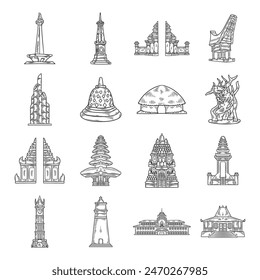 Hand Drawn Indonesia Landmark No Color Set