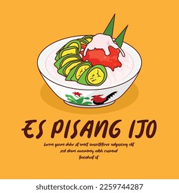 Hand drawn Indonesia traditional dessert es pisang ijo illustration