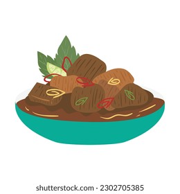 Hand Drawn Indonesian Food Illustration. Indonesian Beef Rendang Illustration