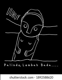 Hand drawn of Indonesian megalithic statue, Palindo statue