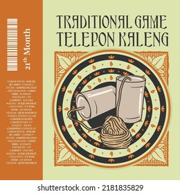 Hand drawn Indonesian traditional games Illustration. Tin can phone with ethnic background