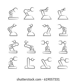 hand drawn industrial robot icon set