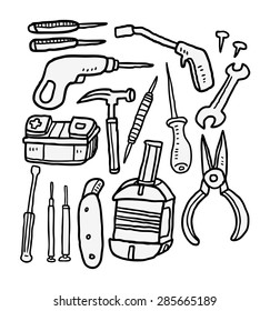 hand drawn industrial tools