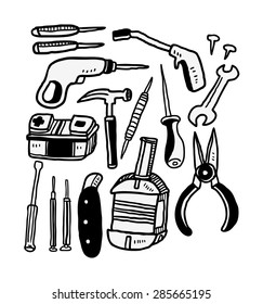 hand drawn industrial tools