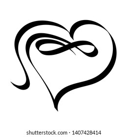 Hand drawn infinity Heart love sign. Romantic calligraphy illustration divider icon symbol for t-shirt, greeting card, poster wedding. Design flat element of valentine day – Illustration - vector