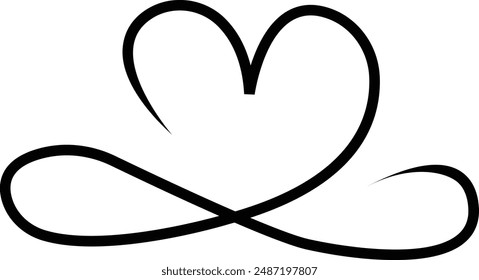hand drawn infinity love forever lines Black color, Hand drawn infinite heart icons. Endless love symbol with infinity icon, isolated on transparent background, for family, wedding, love story.