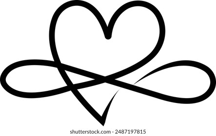 dibujado a mano infinito amor para siempre líneas Color negro, dibujado a mano infinitos iconos de corazón. Símbolo de amor sin fin con icono de infinito, aislado sobre fondo transparente, para la familia, boda, historia de amor.