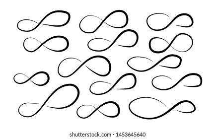 Hand Drawn infinity Set . Doodle infinity Collection On White Background 