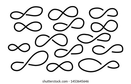 Hand Drawn infinity Set . Doodle infinity Collection On White Background 