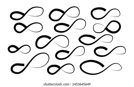 Hand Drawn infinity Set . Doodle infinity Collection On White Background 