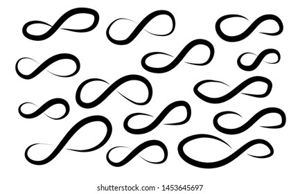 Hand Drawn infinity Set . Doodle infinity Collection On White Background 