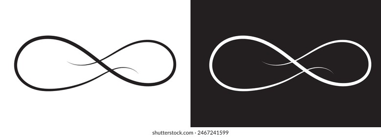 Hand drawn infinity symbol. Black infinity icon. Eternity, infinite, limitless and forever signs. isolated on white and black background. Vector illustration . EPS 10