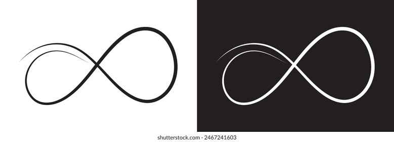 Hand drawn infinity symbol. Black infinity icon. Eternity, infinite, limitless and forever signs. isolated on white and black background. Vector illustration . EPS 10