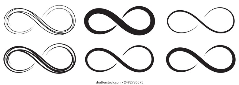 Hand drawn infinity symbol. Black infinity icon. Eternity, infinite, limitless and forever signs.