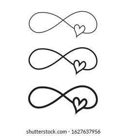 Hand drawn infinity symbol with heart, love sign doodle icon. Love sign forever for Happy Valentines Day.