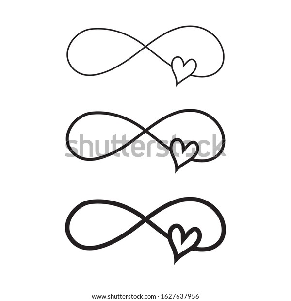 Hand drawn infinity\
symbol with heart, love sign doodle icon. Love sign forever for\
Happy Valentines Day.