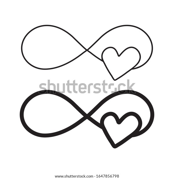 Hand drawn infinity\
symbol with heart, love sign doodle icon. Love sign forever for\
Happy Valentines Day.