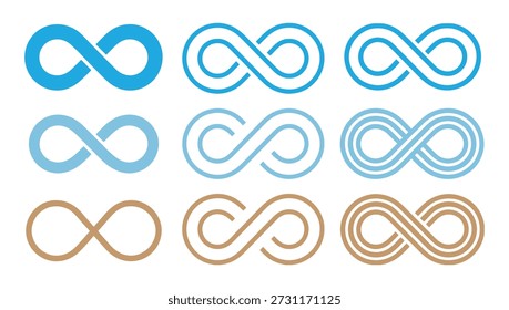 Handgezeichnetes Unendlichkeitssymbol. Set von eleganten Infinity-Symbol.  Unendlichkeitssymbol. Ewigkeit, unendliche, grenzenlose und ewige Zeichen.