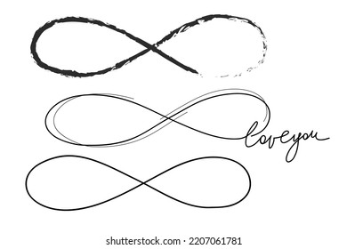 
Hand drawn infinity symbol, sign doodle icon set. Infinity sign vector illustration on white. 