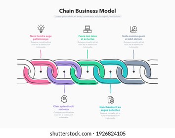 Hand drawn infographic for chain business model with 5 process steps. Flat design, easy to use for your website or presentation.