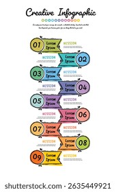 hand drawn Infographic design template with 9 options, Can be used for process diagram, presentations, workflow layout, banner, flow chart, info graph. EPS Vector.