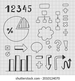Hand drawn Infographic element set. School hand drawn presentation template. Freehand hand construction, graphic sketch. Vector illustration. 
