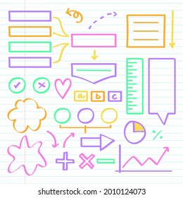 Hand drawn Infographic element set. School hand drawn presentation template. Freehand hand construction, graphic sketch. Vector illustration. 