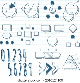 Hand drawn Infographic element set. School hand drawn presentation template. Freehand hand construction, graphic sketch. Vector illustration. 