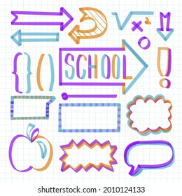 Hand drawn Infographic element set. School hand drawn presentation template. Freehand hand construction, graphic sketch. Vector illustration. 