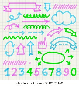 Handgezeichnetes Infografik-Element-Set. Schulhandgezeichnete Präsentationsvorlage. Handbauweise, grafische Skizze. Vektorgrafik. 