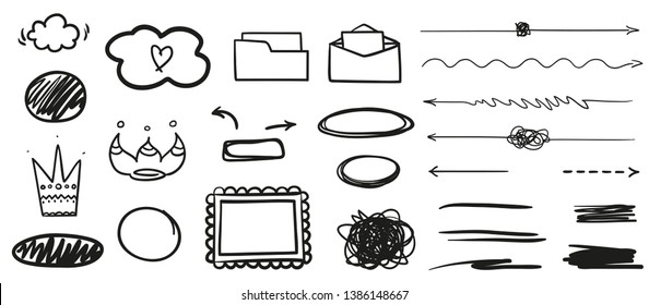 Hand drawn infographic elements. Abstract geometric shapes on white. Grungy signs. Black and white illustration. Elements for design