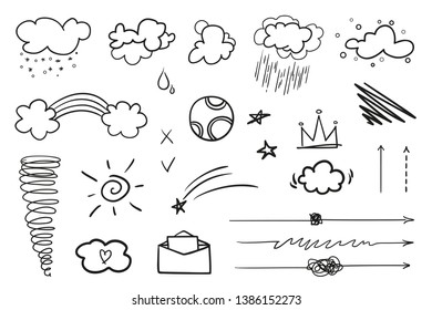 Hand drawn infographic elements. Abstract geometric shapes on white. Grungy signs. Black and white illustration. Elements for design