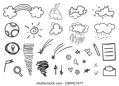 Hand drawn infographic elements. Abstract geometric shapes on white. Grungy signs. Stroke chaotic patterns. Black and white illustration