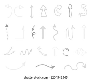 Hand drawn infographic elements on white. Abstract arrows. Line art. Set of different signs. Black and white illustration. Doodles for artworks