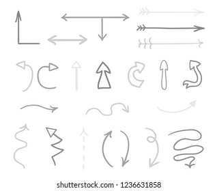 Hand drawn infographic elements on white. Abstract arrows. Line art. Set of different signs. Black and white illustration. Doodles for artworks