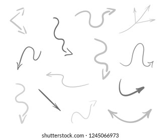 Hand drawn infographic elements on white. Abstract arrows. Line art. Set of different signs. Black and white illustration. Doodles for artwork