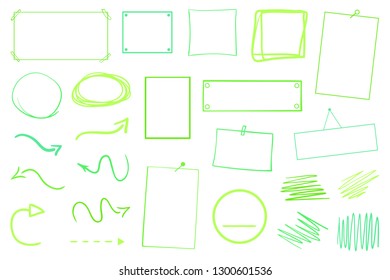 Hand drawn infographic elements on white. Abstract colored arrows. Line art. Set of different geometric shapes. Colorful illustration. Doodles for artwork