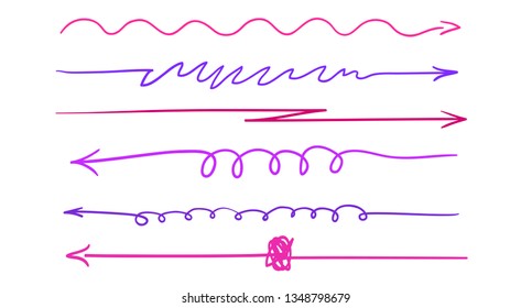 Hand drawn infographic elements on white. Abstract multicolored arrows. Line art. Colorful illustration. Doodles for artwork