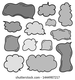 Hand drawn infographic elements on isolation background. Set of think and talk speech bubbles. Black and white illustration