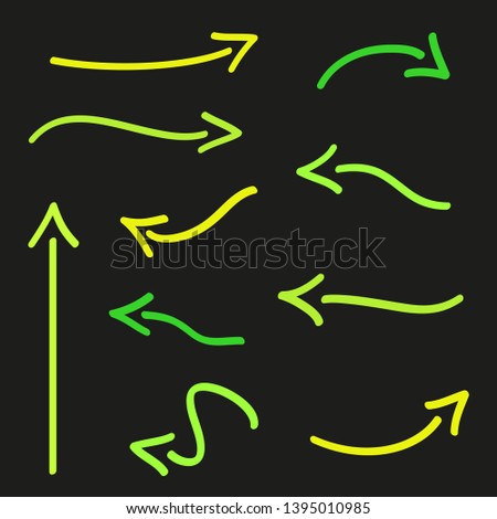 Hand drawn infographic elements on black. Abstract arrows. Line art. Right and left direction pointers. Doodles for banners, posters or flyers