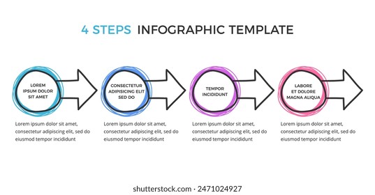 Hand drawn infographic template with four elements for your text circles and arrows, vector eps10 illustration