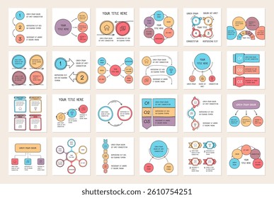 Hand drawn infographic templates bundle - charts, flow charts, steps or options, process and circle diagrams, vector eps10 illustration