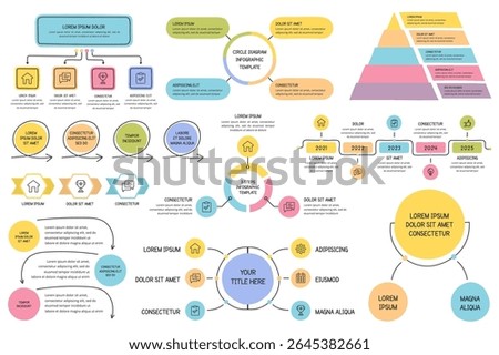 Hand drawn infographic templates - circle charts, flow charts, process diagrams, timeline, vector eps10 illustration