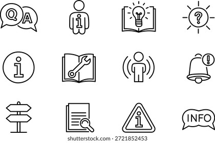 Conjunto de iconos de línea de ayuda de Asistencia de información dibujada a mano